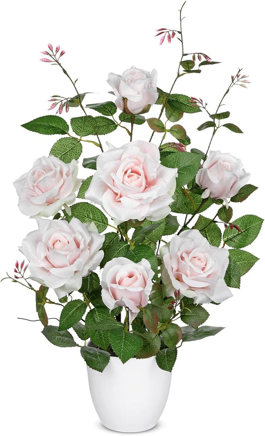 Hollyone Pink Fake Roses Artificial Flowers in Pot 23.6" Small Roses Tree Indoor Outdoor Faux Plants & Flowers Rose Silk Flowers Potted Plant Artificial Rose Floral Arrangement Desk Home Decor