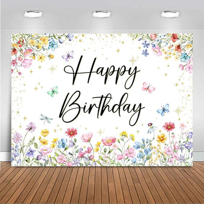 Mocsicka Wildflower Birthday Backdrop Decorations Girls Spring Garden Floral Photo Background Butterfly Wildflower Birthday Party Decorations