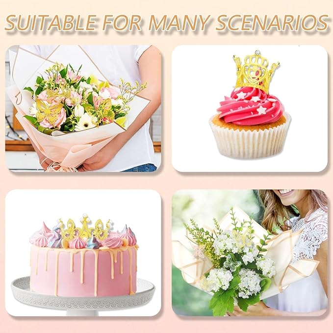 Majreey Floral Wrapping Paper Kit, 60Sheet Waterproof Floral Paper, 3Rolls Ribbon for Flower Bouquet, 2Rolls Transparent Tape,100Pcs Flower Pins, 48Pcs 3D Butterflies, 9Pcs Crowns 3 Floral Foam Blocks
