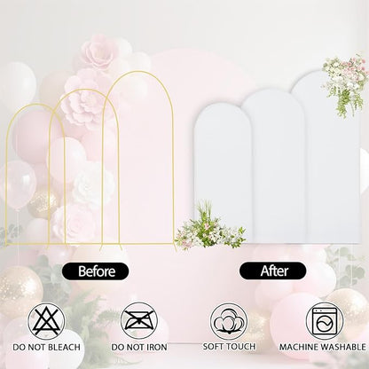 WEERRW White Arch Backdrop Cover Ballon Arch Stand Covers Set of 3 Spandex Fitted Round Top Chiara Stretchy Backdrop for Wedding Birthday Party Decoration(6FT, 6.6FT, 7.2FT)
