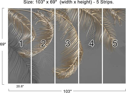 Wall Mural - 3D Wallpaper Decoration, Grey Palm Leaf, 103" x 69" (Not Self-Adhesive)