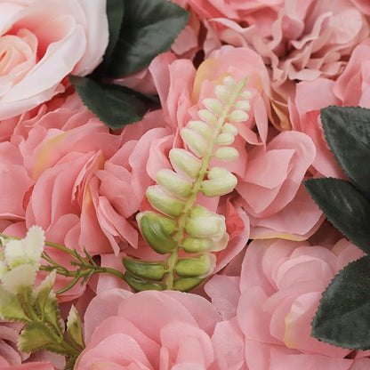 12 Pcs Artificial Flower Wall Panels, 24"x16" 3D Pink Silk Dahlia Hydrangea Rose Flowers Wall Backdrop Artificial Silk Fabric Flower Banquet Wedding Party Decor for Stage Background (Type 4)