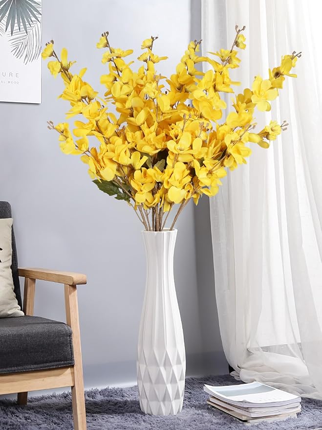 6PCS Yellow Delphinium Artificial Flower Lifelike Silk Larkspur Flowers Plant 35.43" Long Stem Blossoms Fake Flowers for Tall Vase Floral Arrangements Home Table Wedding Decor(Yellow)