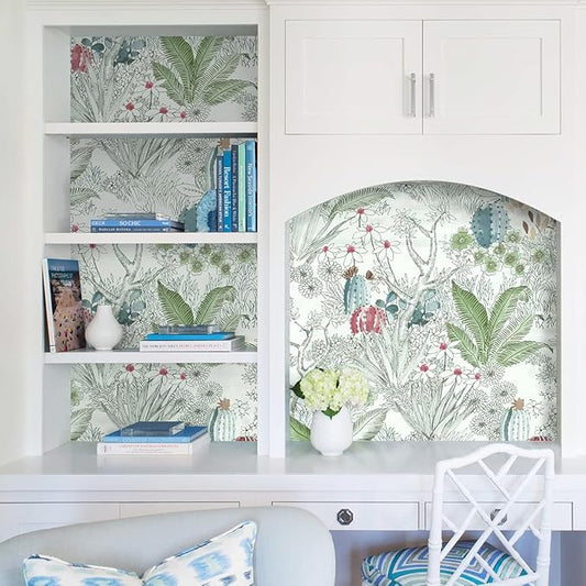 Erfoni 17.7inch x 393.7inch Floral and Leaf Wallpaper Floral Peel and Stick Wallpaper Green Contact Paper Vintage Flower Wallpaper Stick and Peel Self Adhesive Removable Wallpaper for Bedroom Decor