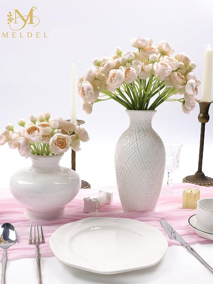 Meldel 32Pcs Ranunculus Artificial Flower, Faux Light Champagne Ranunculus Flowers for DIY Bouquet, Bulk Fake Peony Wedding Filler Flowers for Centerpieces Arrangements Bridal Shower Decorations