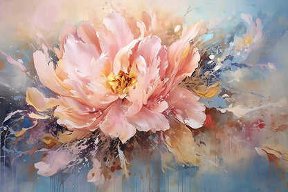 Pink Peony Background Oil Painting Floral Texture Mural, Modern Wallpaper, Large Wall Background Painting(Non-self-Adhesive)
