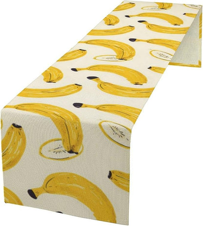 Banana Table Runner, Kitchen Dining Table Decor, Watercolor Tropical Fruit Palm Leaves Table Runners for Indoor Outdoor Home Farmhouse Holiday Wedding Birthday Party Decoration, 13 x70 in