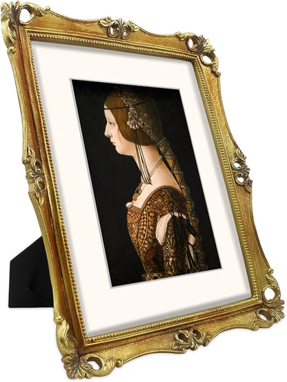 SIMON'S SHOP Gold Picture Frames 11x14 with Mat for 8x10 Artwork, Vintage 11x14 Frame Matted 8x10 Photo, Antique Gallery Wall and Tabletop Poster Frame