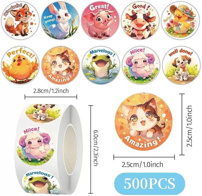 1000 Pcs Teacher Reward Animal Stickers for Kids Classroom Boys Girls School Students.2 Roll 1 Inch Good Job Stickers Gift for Birthday Party Favors.Teacher Must Haves Supplies Small Sticker