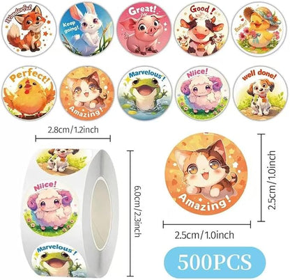 1000 Pcs Teacher Reward Animal Stickers for Kids Classroom Boys Girls School Students.2 Roll 1 Inch Good Job Stickers Gift for Birthday Party Favors.Teacher Must Haves Supplies Small Sticker