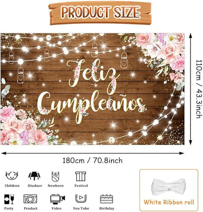Feliz Cumpleaños Backdrop Pink Floral Retro Mexican Fiesta Happy Birthday Party Decorations Mexico Carnival Birthday Banner Photo Shoot Props 70.8 x 43.3 inch
