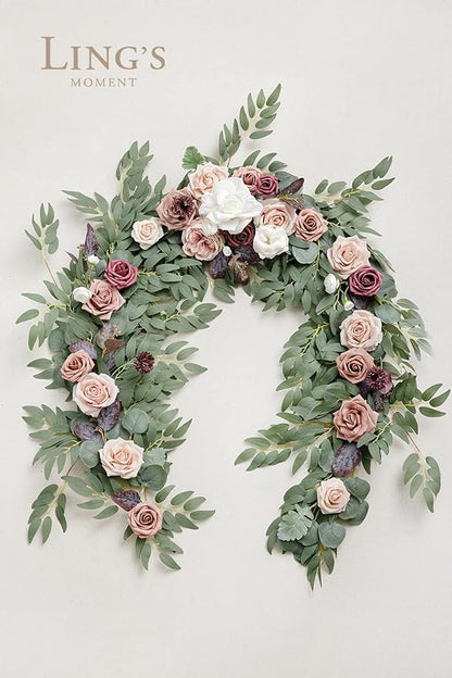 Ling's moment Pink Flower Garland - 6FT Eucalyptus & Rose - Sweetheart Table Decor for Wedding Reception, Artificial Floral Garland for Mantle, Christmas Decoration, Dusty Rose & Mauve