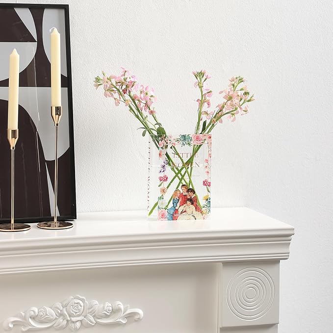 Book Vase, Acrylic Book Vase for Flowers, Book Flower Vase, Book Shaped Vases, Clear Book Vases, Small Vase for Bedroom, Living Room, Bookshelf, Office, Dining Table(Women)