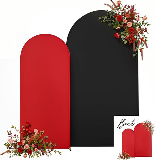 Black Red Arch Backdrop Cover Set of 2 Spandex Arch Covers 7.2 and 6ft Wedding Arch Stand Cover Bridal Baby Shower Photo Stretchy Backdrop Arch Cover Birthday Party Arch Covers