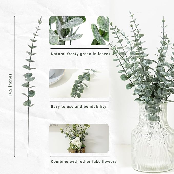 50 Pcs Artificial Eucalyptus Stems Fake Eucalyptus Greenery Branches for Floral Arrangements, Wedding Centerpiece, Crafts