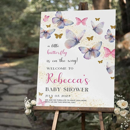 Personalized Baby Shower Welcome Sign For Outdoor, A Little Butterfly Is On The Way Baby Shower Sign, Butterfly Gender Decorations, Baby's Due Date Calendar Welcome Signs