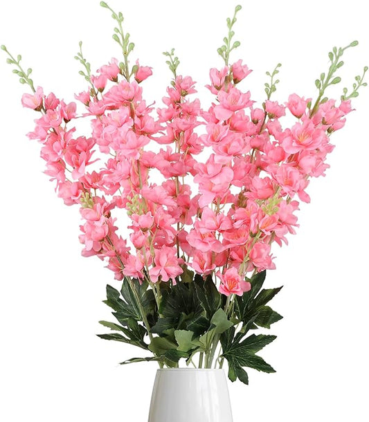 Pink Delphinium Artificial Flowers,8PCS Artificial Snapdragon Flowers 33.5'' Tall Fake Flowers Faux Delphinium Bulk for Tall Vase Home Wedding Garden Table Decor(Pink)