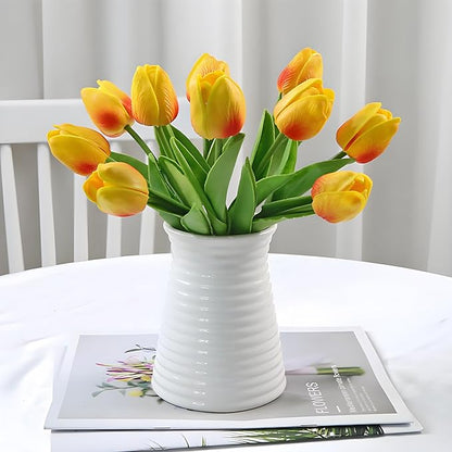10pcs Yellow Mixed Red Artificial Flowers Fake Tulips 13" Silk Flower for Home Kitchen Wedding Decor Bouquet Decorations Office Floral Arrangements