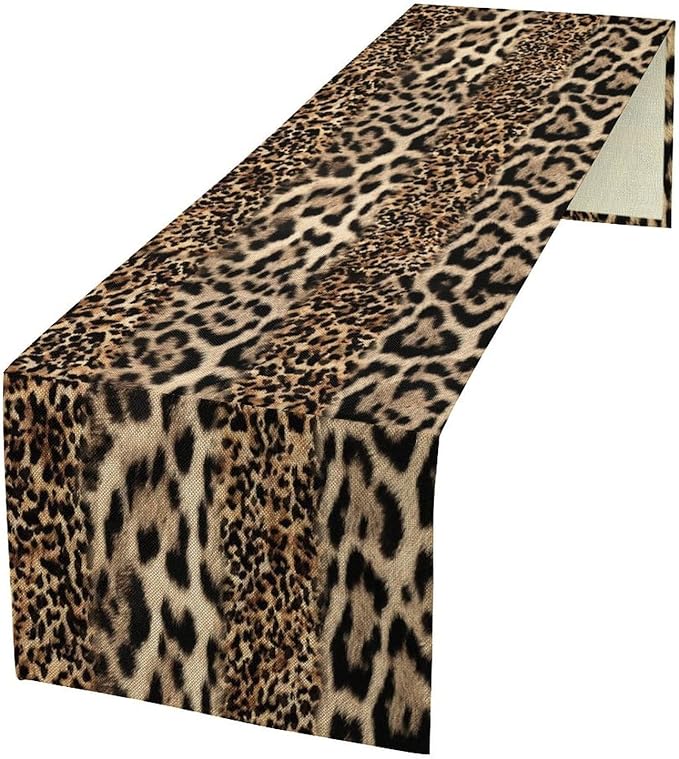 Animal Skin Print Table Runner, Vintage Farmhouse Cottage Country Western Wildlife Safari Leopard Dinner Runner for Home Kitchen Dining Table Party Holiday 13x90in