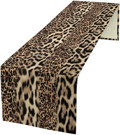 Animal Skin Print Table Runner, Vintage Farmhouse Cottage Country Western Wildlife Safari Leopard Dinner Runner for Home Kitchen Dining Table Party Holiday 13x108in