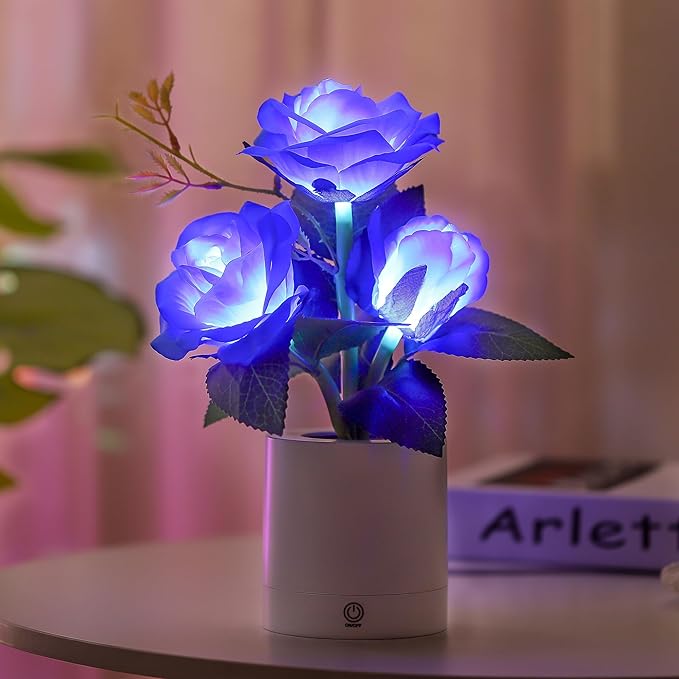Blue Rose Lamp for Womens Gifts, Flower Night Light for Relaxation and Serenity, Womens Her Mom Wife Girlfriend Friends for Valentines Christmas Day Anniversary Birthday Gifts (Blue)