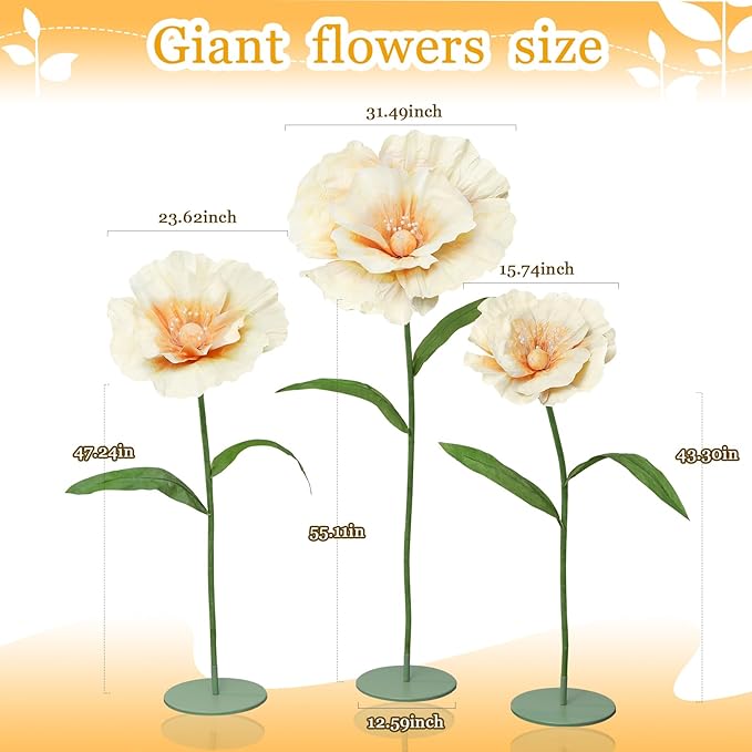 Giant Fake Flowers 5.77FT Champagne Large Paper Flowers 3D Artificial Floral Wedding Decorations for Birthday Party Outdoor Banquet Event Home Backdrop Decor