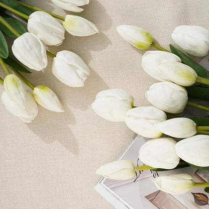 Real Touch Artificial Tulips, 20pcs Fake Tulip Flowers Stem, PU Faux Tulips 19.7” for Mother's Day, Home Decor, Wedding, Easter Valentine's Gift, Table Centerpiece, Floral Arrangements, White