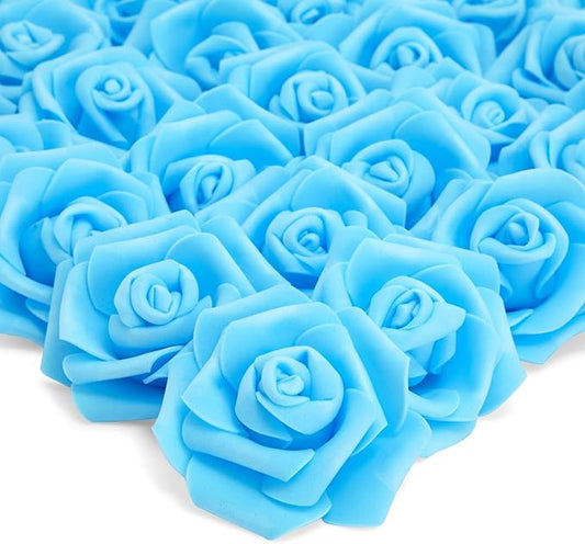Juvale Faux Flowers for Wedding Decor - 100 Pack, 3-Inch Heads - Blue Silk Flowers - Artificial Roses for Centerpiece Table Decorations & Vase Filler