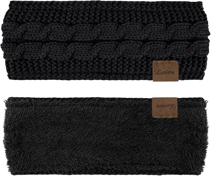 Loritta Womens Ear Warmers Headbands Winter Warm Fuzzy Cable Knit Head Wrap Fleece Lined Gifts