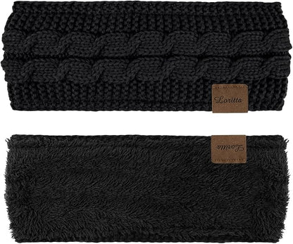 Loritta Womens Ear Warmers Headbands Winter Warm Fuzzy Cable Knit Head Wrap Fleece Lined Gifts