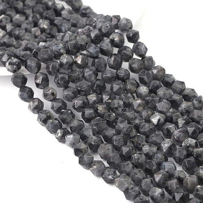 Faceted Natural Black Spectrolite Stone Round Beads 6mm 36cm/Strand for Jewelry Making