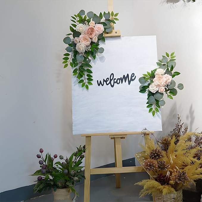 Champagne Pink Wedding Arch Flowers, Faux Flower Swag Set of 2, Floral Swag for Wedding Arch Welcome Signs, Reception Ceremony Signs Decor