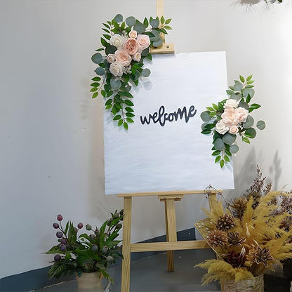 Champagne Pink Wedding Arch Flowers, Faux Flower Swag Set of 2, Floral Swag for Wedding Arch Welcome Signs, Reception Ceremony Signs Decor