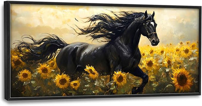 Horse Sunflower Large Decor Wall Art Framed Pictures for Living Room, Animal Oversized Canvas Print Painting Modern Extra Large Framed Artwork for Bedroom Office Home Decor 60"x30"