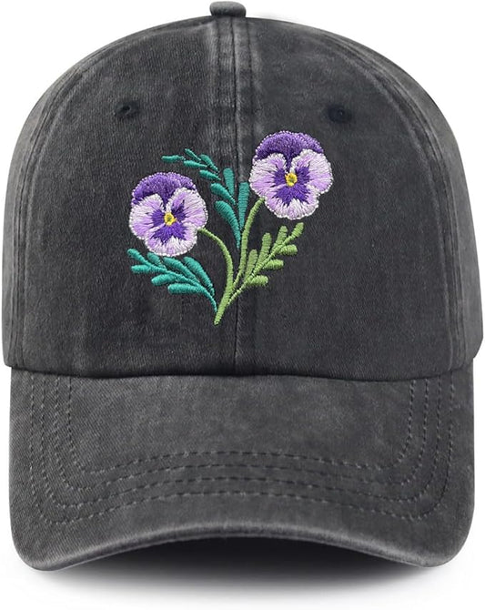 Cute Flower Hat, Elegant Floral Embroidered Adjustable Baseball Cap for Men Women, Gifts for Flower Lovers, Black