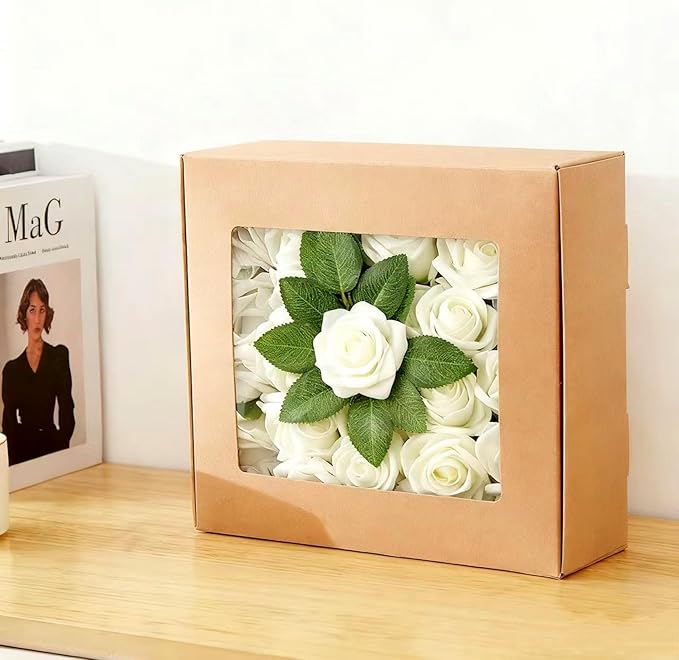 60Pcs Artificial Rose Flowers, Real Looking Fake Roses for Decorations, Foam Rose Bulk with Stems for DIY Wedding Bouquets Floral Arrangements Bridal Shower Party Home Decor (60, Cream)