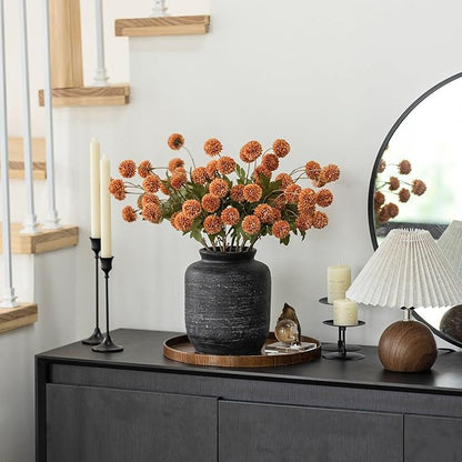 mizii 6Pcs Orange Fake Silk Pompon Mum Artificial Flowers Bulk Small Faux Chrysanthemums with Stems Floral Decorations for Wedding DIY Bouquet Centerpieces Shower Vase Home Decor (Burnt Orange)