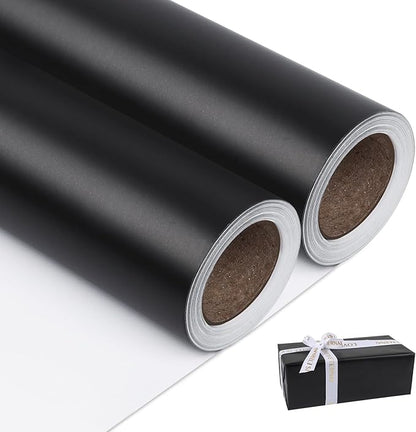 NESCCI Matte Metal Black Wrapping Paper, Solid Color Paper-2 Roll,17.5 Inches X 32.8 Feet Per Roll,Gift Wrapping Paper,Perfect for Wedding,Valentine's Day,Birthday,Baby Shower,DIY Bouquet