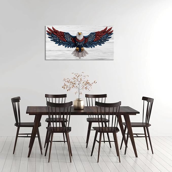 Bald Eagle Canvas Wall Art American Eagle Wall Décor -American Bald Red Blue Flag Canvas Wall Art Usa Independence Day Prints Painting Ready to Hang for Living Room, Bedroom, Office, Dorm 30L" x16''