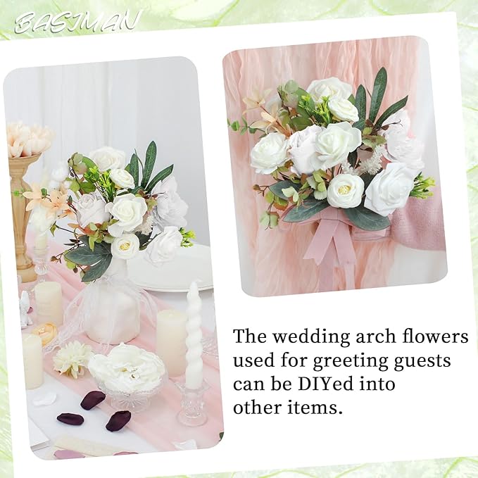 2pcs Wedding Arch Flowers,Wedding Artificial Sign Flower,Welcome Easel Door Decor Wall swags for Reception Backdrop Table Decorations Welcome Sign (Champagne White)