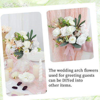 2pcs Wedding Arch Flowers,Wedding Artificial Sign Flower,Welcome Easel Door Decor Wall swags for Reception Backdrop Table Decorations Welcome Sign (Champagne White)