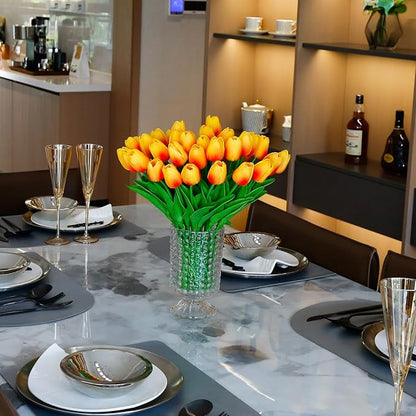 36 PCS Orange Tulips Artificial Flowers 13" PU Fake Flowers for Wedding Home Decor(Orange)