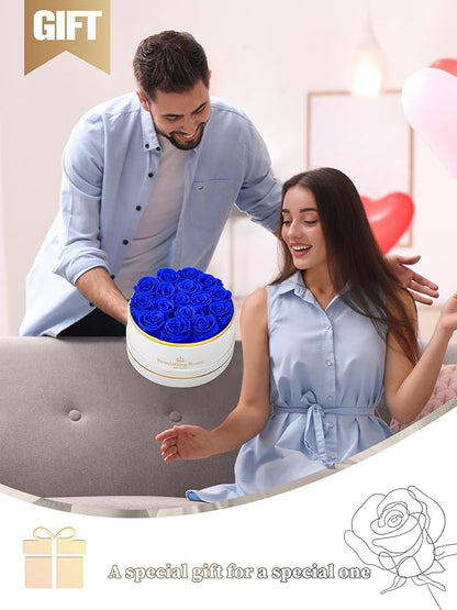 Preserved Roses Forever Flowers Real Roses in a Box Mother's Day Birthday Flowers for Her Mom Women Wife Valentine's Day, 16 Royal Blue Roses