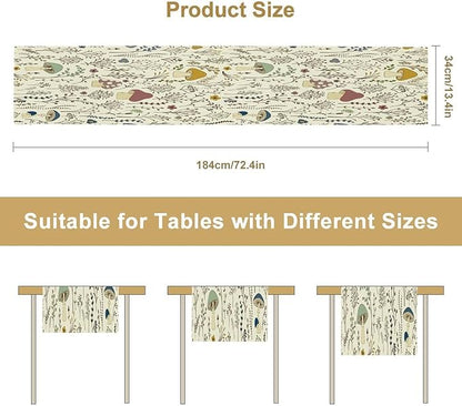 Mushroom Table Runner,Colorful Wild Plants and Fungus Botanical Plants Pattern Print Burlap for Hotel Indoors Outdoor Dining Room Kitchen Holiday Party, 13x70in