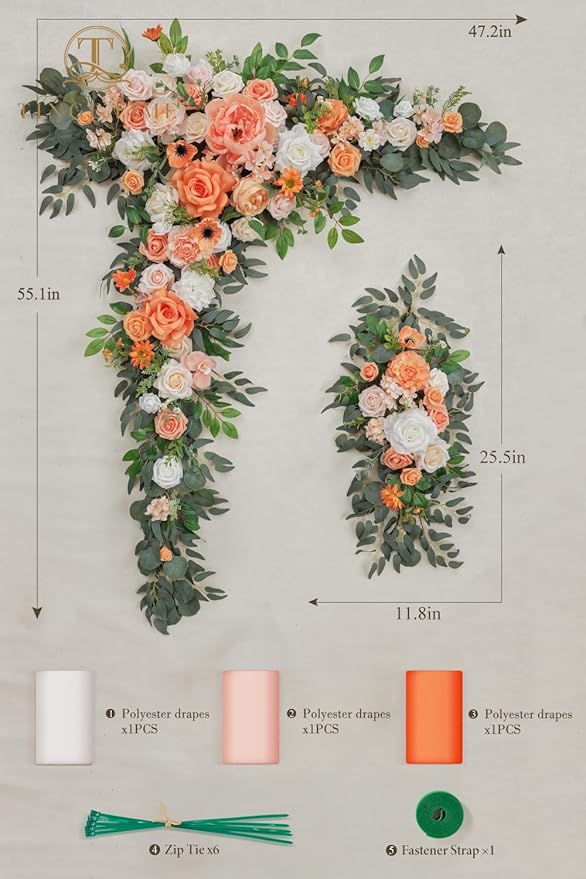 TINGE TIME Artificial Arch Flowers Kit Pack of 5, Wedding Decorations for Reception with Hanging Flowers, Wedding Arch Silk Floral Arrangements Ceremony Backdrop Bridal Shower Outdoor Party Decor