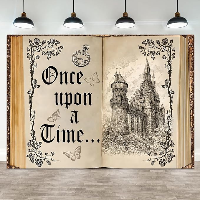 10x8ft Once Upon a Time Backdrop Fairy Tale Books Castle Princess Photography Background Once Upon a Time Birthday Baby Shower Decoration Storybook Wedding Party Banner