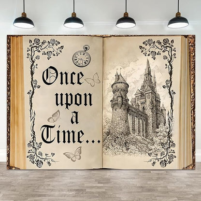 10x5ft Once Upon a Time Backdrop Fairy Tale Books Castle Princess Photography Background Once Upon a Time Birthday Baby Shower Decoration Storybook Wedding Party Banner
