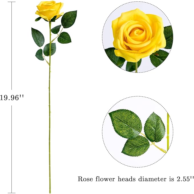 Hawesome 12PCS Artificial Roses Silk Flowers Fake Roses Bouquet Long Stem for Home Wedding Decoration Party (Yellow)