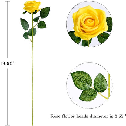Hawesome 12PCS Artificial Roses Silk Flowers Fake Roses Bouquet Long Stem for Home Wedding Decoration Party (Yellow)