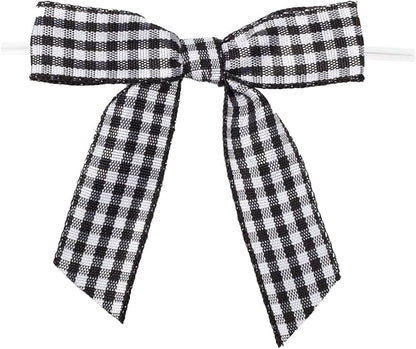 7Rainbows 30pcs 2.5" Buffalo Check Plaid Ribbon Twist Tie Bows Gingham Ribbon Bows for Tying Up Packages Gift Wrapping Christmas Tree(Black and White)